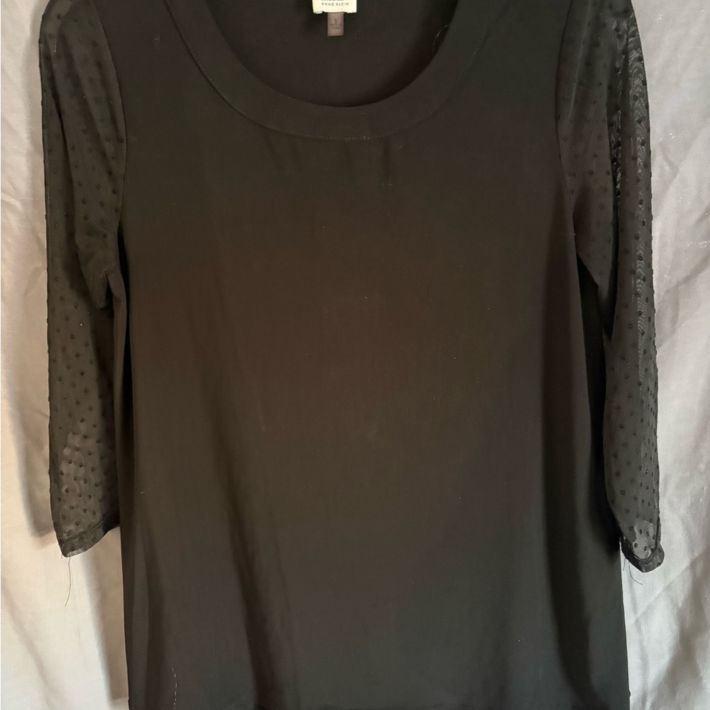 Anne Klein Black Blouse with Sheer Sleeves
